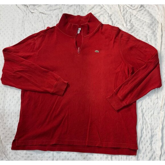 VTG Lacoste Sweater Mens XXL (9) Red 1/4 Zip Pullover Sweater Cotton - Picture 1 of 9